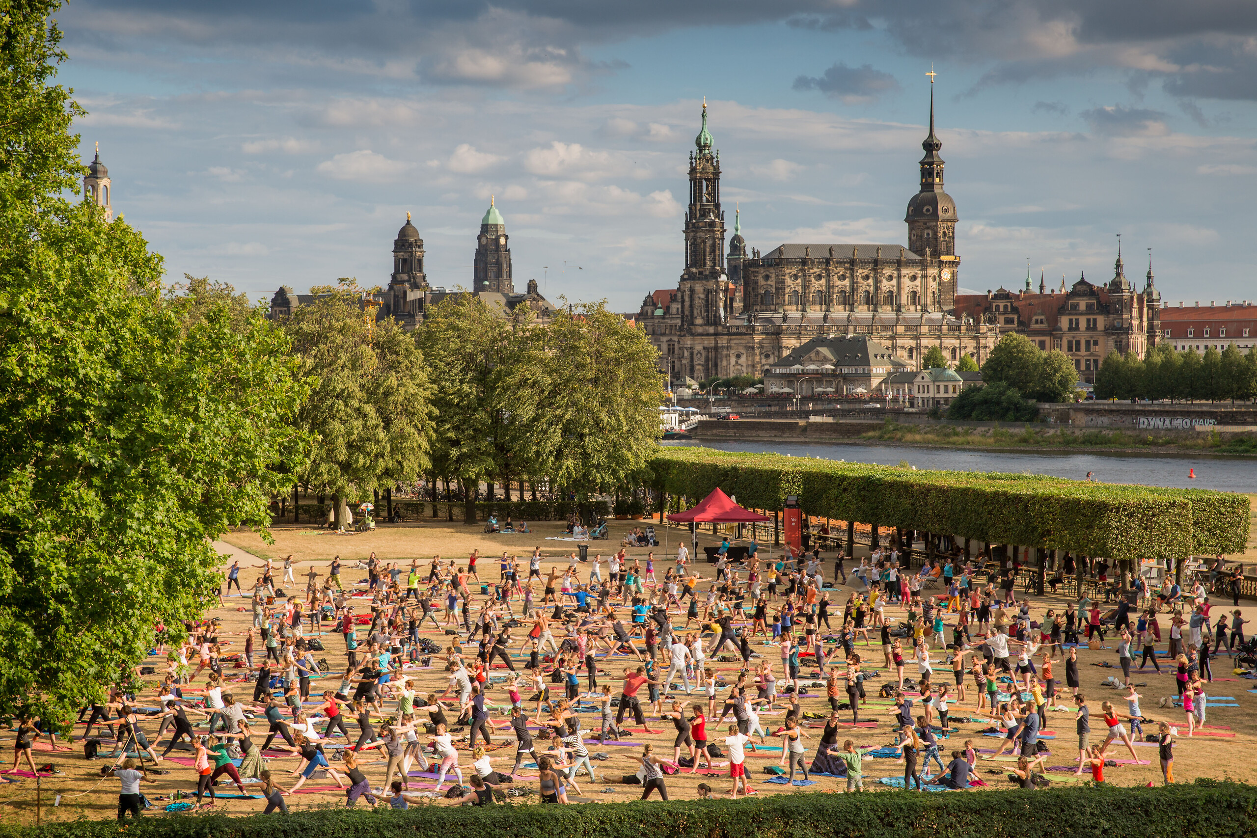 Yoga im Park beim Palais Sommer. Foto: Greg Snell (DML-BY) -- Yoga in the park at Palais Sommer. Photo: Greg Snell (DML-BY)